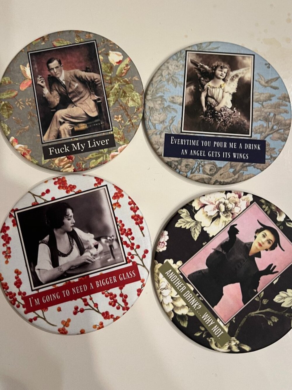 Snarky Coasters - Umlaut Brooklyn Set of 4 Retro Cork Metal Coasters